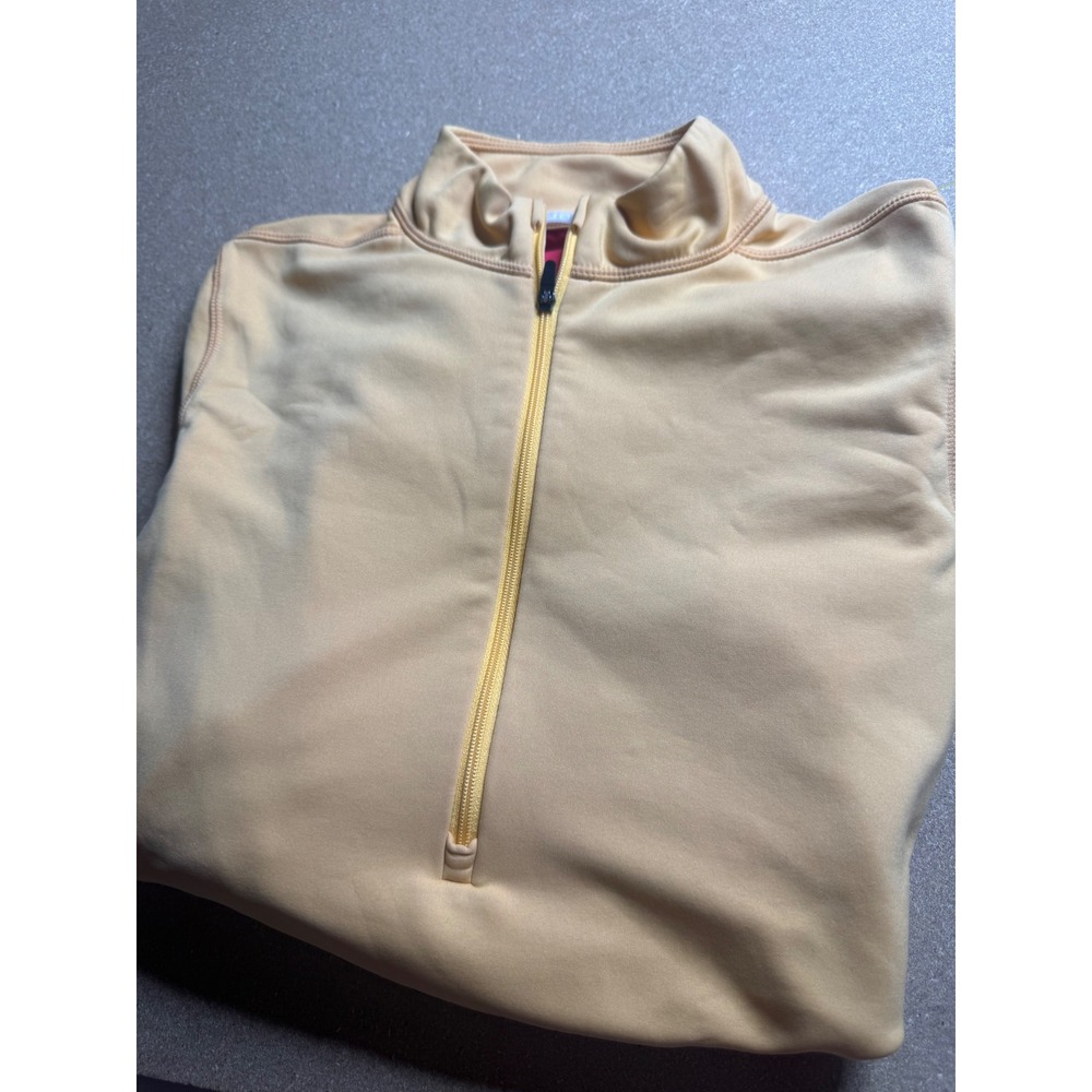Stio Womens Medium Quarter Zip Pullover Yellow Pink Fleece Lined Mid Layer Top